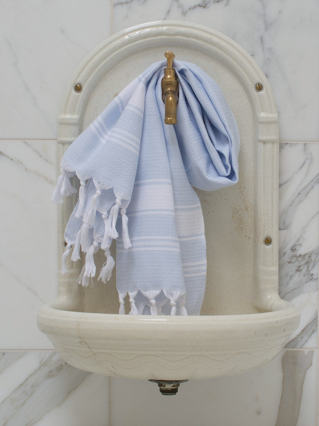 Small Honeycomb Towel Light Blue/white