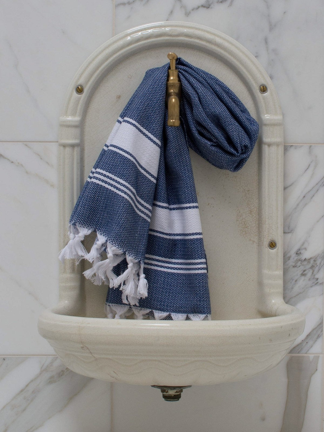Small Honeycomb Towel Navy Blue/white