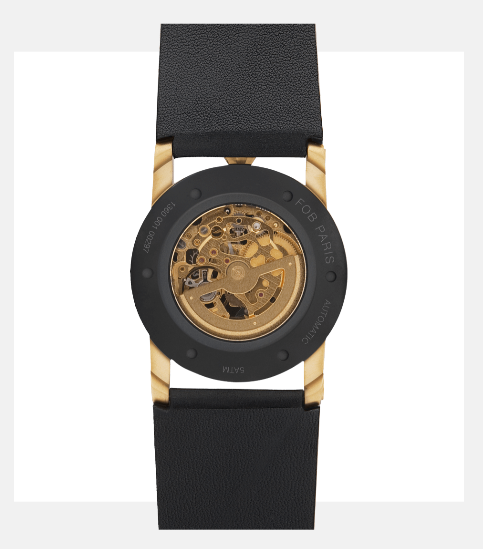 R413 Gold Wrist Watch With Black Vachetta Strap