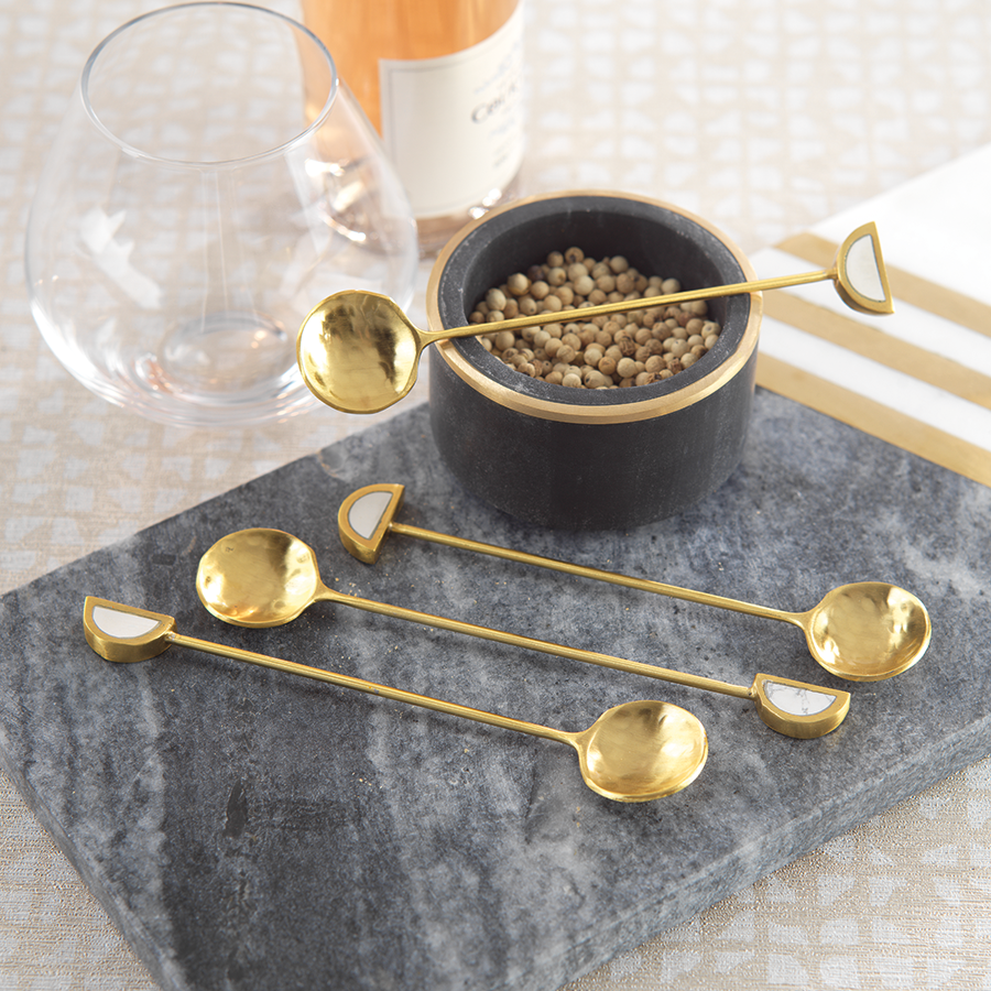 Set of 4 Fez Small Tea Spoons - Gold and White