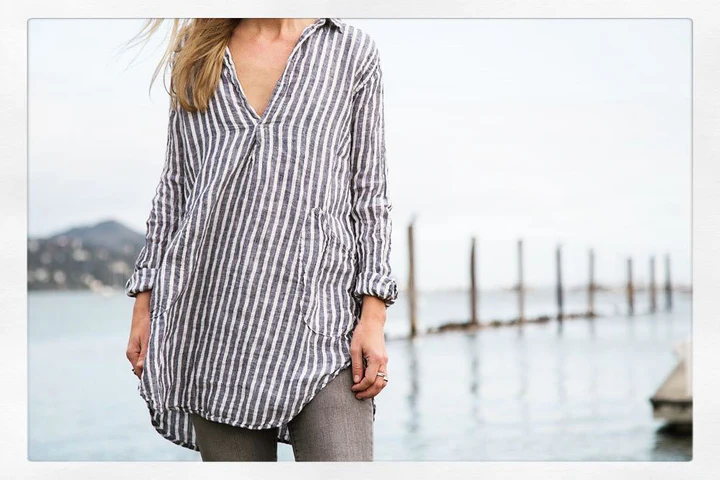 Teton Linen Tunic in Striped Denim